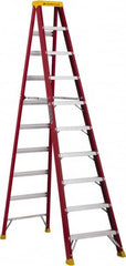 Louisville - 9 Steps, 10' High, Type IA Rating, Fiberglass Step Ladder - 300 Lb Capacity, 27-13/16" Base Width - Benchmark Tooling