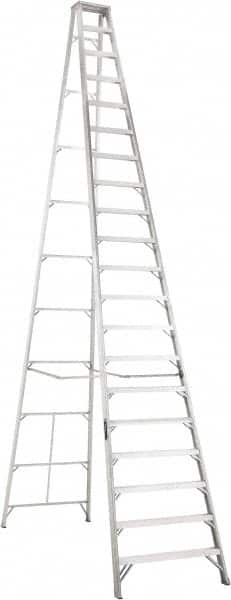 Louisville - 19 Steps, 20' High, Type IA Rating, Aluminum Step Ladder - 300 Lb Capacity, 43-3/4" Base Width - Benchmark Tooling