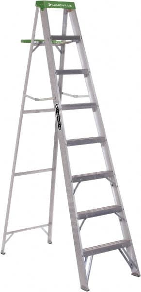 Louisville - 7 Steps, 8' High, Type II Rating, Aluminum Step Ladder - Benchmark Tooling