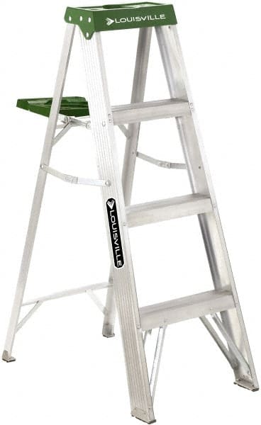 Louisville - 3 Steps, 4' High, Type II Rating, Aluminum Step Ladder - Benchmark Tooling