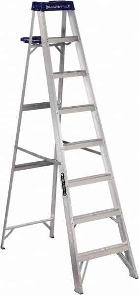 Louisville - 7 Steps, 8' High, Type I Rating, Aluminum Step Ladder - Benchmark Tooling