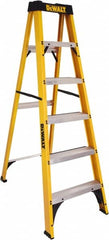 DeWALT - 4 Steps, 6' High, Type I Rating, Fiberglass Step Ladder - Benchmark Tooling