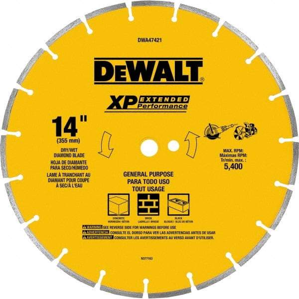 DeWALT - 14" Diam x 1" Hole x 1/2" Thick, I Hardness, Surface Grinding Wheel - Diamond, Type 1, Fine/Extra Fine Grade - Benchmark Tooling