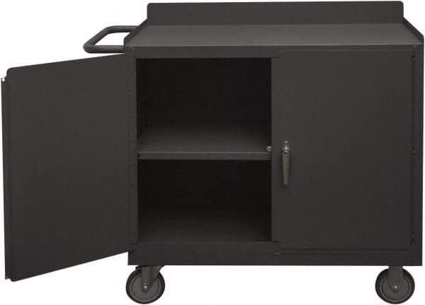 Durham - 1,200 Lb Capacity, 18" Wide x 36" Long x 39-3/4" High Mobile Cart - 2 Door, 1 Shelf, Steel, 2 Rigid/2 Swivel Casters - Benchmark Tooling