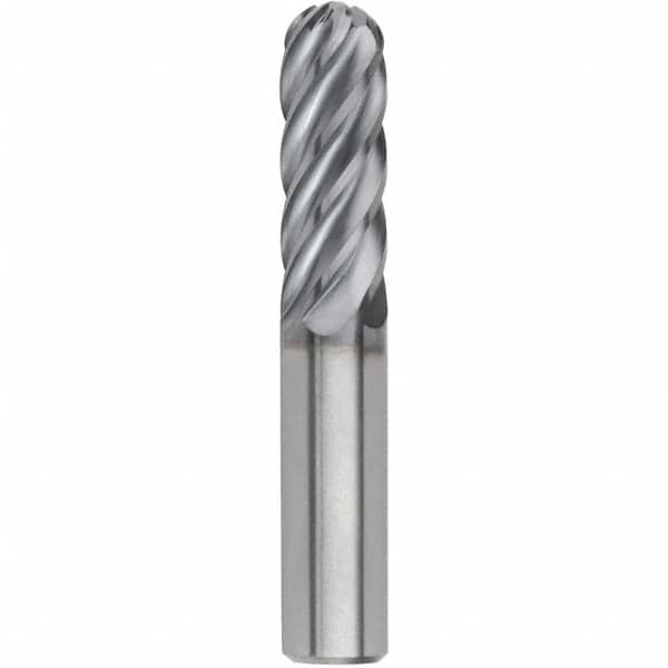 Kennametal - 3/8" Diam, 7/8" LOC, 6 Flute Solid Carbide Ball End Mill - AlTiN Finish, Single End, 2-1/2" OAL, 3/8" Shank Diam, Spiral Flute - Benchmark Tooling