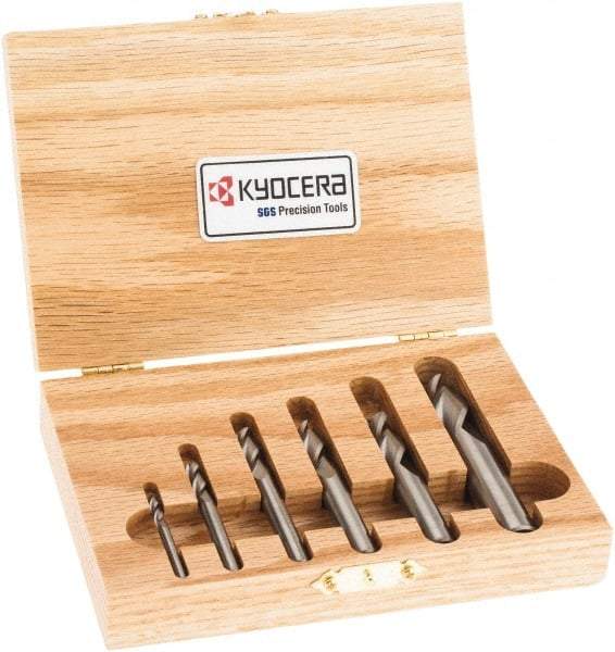 SGS - 1/8 to 1/2", 3 Flute Square End Mill Set - Uncoated, Solid Carbide, Single End, 1/8, 3/16, 1/4, 5/16, 3/8, 1/2" Shank Diam, Centercutting - Benchmark Tooling