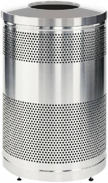 Rubbermaid - 51 Gal Silver Round Decorative Waste Receptacle With Top - Stainless Steel, 902mm High - Benchmark Tooling