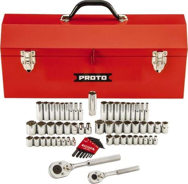 Proto - 63 Piece 1/4" & 3/8" Drive Full Polish Finish Deep Well Impact Socket Set - 6, 12 Points, 1/4" to 3/4" (5mm to 18mm) Range, Inch/Metric Measurement Standard - Benchmark Tooling