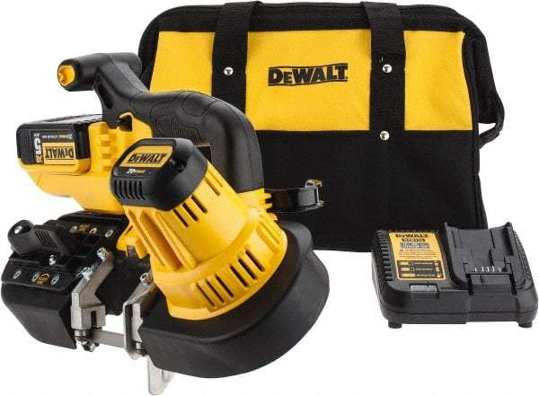 DeWALT - 20 Volt, 32-7/8" Blade, 740 SFPM Cordless Portable Bandsaw - 2-1/2" (Round) & 2-1/2 x 2-1/2" (Rectangle) Cutting Capacity, Lithium-Ion Battery Included - Benchmark Tooling