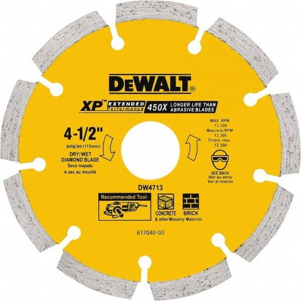 DeWALT - 5" Diam, 7/8" Arbor Hole Diam, 5 Tooth Wet & Dry Cut Saw Blade - Diamond Matrix, General Purpose Action, Standard Round Arbor - Benchmark Tooling