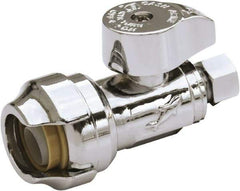 SharkBite - 1/2 & 3/8" Pipe, 200 psi WOG Rating, Brass Stop Valve - Chrome Finished Handle, Push Fit End Connections, For Potable Water Applications - Benchmark Tooling