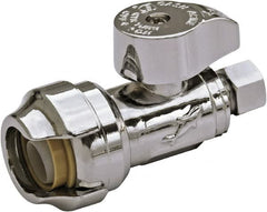 SharkBite - 1/2 & 1/4" Pipe, 200 psi WOG Rating, Brass Stop Valve - Chrome Finished Handle, Push Fit End Connections, For Potable Water Applications - Benchmark Tooling