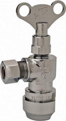 SharkBite - 1/2 & 3/8" Pipe, 200 psi WOG Rating, Brass Angle Stop Valve - Loose Key Handle, Push Fit End Connections, For Potable Water Applications - Benchmark Tooling