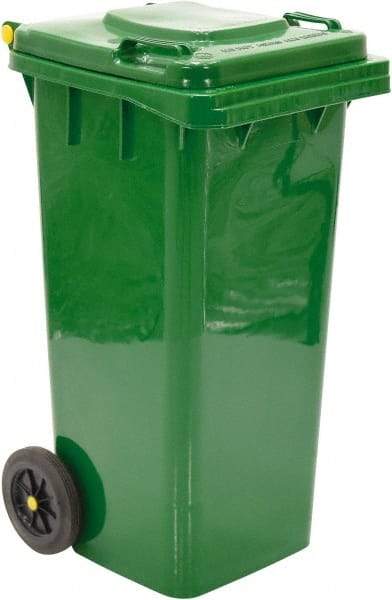 Vestil - 32 Gal Green Square Trash Can - Polyethylene, None Graphic, 38" High x 21-13/16" Long x 18-3/4" Wide, Lid Included - Benchmark Tooling