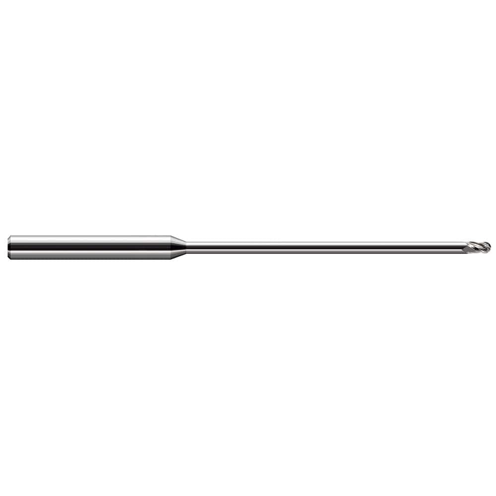 Ball End Mill: 0.125″ Dia, 0.187″ LOC, 3 Flute, Solid Carbide 4″ OAL, 1/8″ Shank Dia, 30 ° Helix, Uncoated, Single End