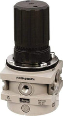 Parker - 3/4 NPT Port, 380 CFM, Aluminum Hi-Flow Regulator - 0 to 174 psi Range, 254 Max psi Supply Pressure, 1/4" Gauge Port Thread, 3-1/2" Wide x 7.2" High - Benchmark Tooling