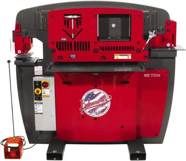 Edwards Manufacturing - 9-3/4" Throat Depth, 65 Ton Punch Pressure, 1-1/16" in 3/4" Punch Capacity Ironworker - 7-1/2 hp, 3 Phase, 460 Volts, 50" Wide x 60-1/4" High x 45" Deep - Benchmark Tooling