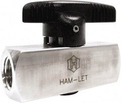 Ham-Let - 1/4" Pipe, 3,000 psi WOG Rating, 316/316L Stainless Steel, Inline, One Way Instrumentation Plug Valve - Wedge Handle, FNPT x FNPT End Connections, Reinforced PTFE Seal - Benchmark Tooling