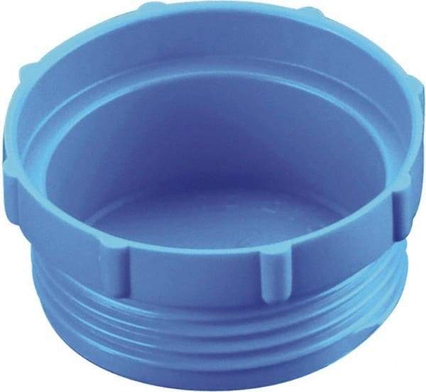 Caplugs - Serrated Round Head, Threaded Plug - 0.69" OD, 5/8" Long, High-Density Polyethylene, Blue - Benchmark Tooling