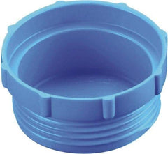 Caplugs - Serrated Round Head, Threaded Plug - 2.12" OD, 51/64" Long, High-Density Polyethylene, Blue - Benchmark Tooling