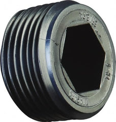 Caplugs - Round Head with Hex Socket, Threaded Plug - 5/16" Long, High-Density Polyethylene, Black - Benchmark Tooling