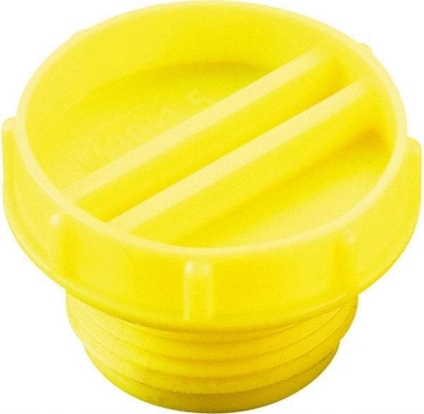 Caplugs - Serrated Round Head with Slot, Threaded Plug - 27.94mm OD, Low-Density Polyethylene, Yellow - Benchmark Tooling