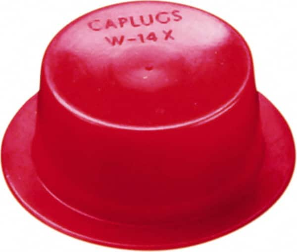Caplugs - 0.363" ID, Round Head, Tapered Cap/Plug with Flange - 0.81" OD, 3/8" Long, Low-Density Polyethylene, Red - Benchmark Tooling
