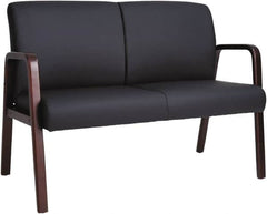 ALERA - 33" High Reception Lounge Chair - 44" Wide x 26-1/8" Deep, Leather Seat, Black & Mahogany - Benchmark Tooling