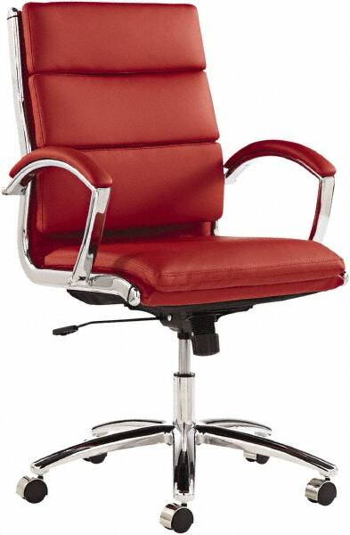 ALERA - 42-1/8" High Mid Back Chair - 24" Wide x 27-1/4" Deep, Leather Seat, Red - Benchmark Tooling