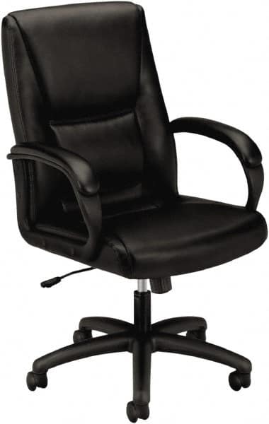 Basyx - 45" High Executive Mid Back Chair - 25" Wide x 39-1/4" Deep, Leather Seat, Black - Benchmark Tooling