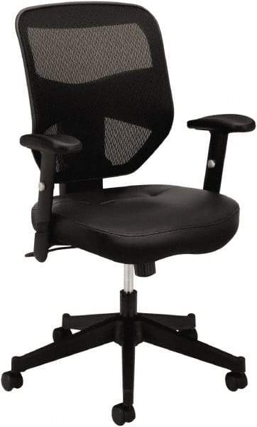 Basyx - 42-1/2" High High Back Chair - 29" Wide x 36" Deep, Leather Seat, Black - Benchmark Tooling