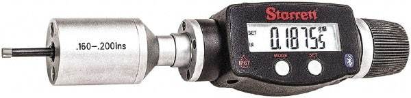 Starrett - 0.16" to 0.2", IP67, Carbide Face Electronic Inside Micrometer - 0.00005" Resolution, 0.00015" Accuracy, 3/4" Gage Depth - Benchmark Tooling