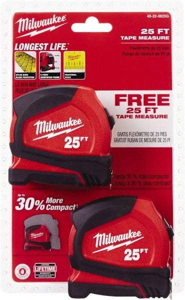 Milwaukee Tool - 25' x 1" Tape Measure - 1/16" Graduation - Benchmark Tooling