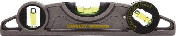 Stanley - Magnetic 9" Long 3 Vial Torpedo Level - ABS Plastic, Silver, 1 45°, 1 Level & 1 Plumb Vials - Benchmark Tooling