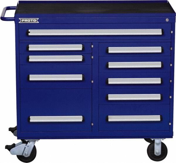 Proto - 10 Drawer Steel Tool Roller Cabinet - 45" Wide x 42-1/2" High x 21-3/8" Deep, Ball Bearing Drawer Slides, Blue - Benchmark Tooling