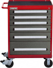 Proto - 6 Drawer Steel Tool Roller Cabinet - 30" Wide x 42-1/2" High x 21-3/8" Deep, Ball Bearing Drawer Slides, Safety Red/Gray - Benchmark Tooling