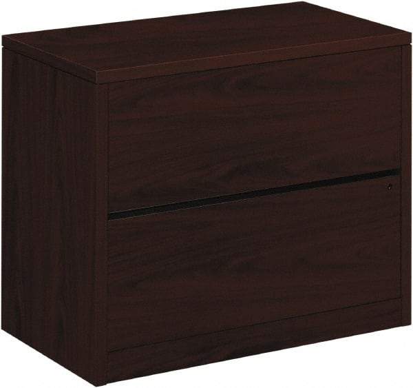 Hon - 36" Wide x 29-1/2" High x 20" Deep, 2 Drawer Lateral File - Woodgrain Laminate, Mahogany - Benchmark Tooling