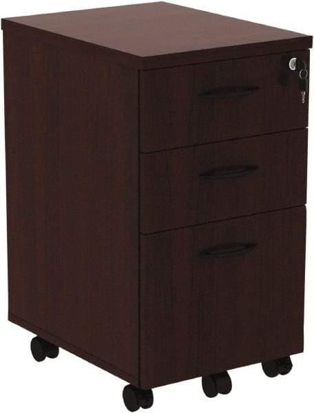 ALERA - 15.88" Wide x 28.38" High x 20-1/2" Deep, 3 Drawer Pedestal - Woodgrain Laminate, Mahogany - Benchmark Tooling