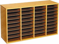 Safco - 39-1/4" Wide x 24" High x 11-3/4" Deep Laminated Compressed Wood Document Organizer - 36 Compartments, Medium Oak, 9" Wide x 2-1/4" High x 11-1/2" Deep Compartment - Benchmark Tooling