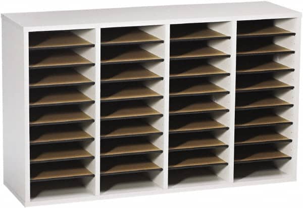 Safco - 39-1/4" Wide x 24" High x 11-3/4" Deep Laminated Compressed Wood Document Organizer - 36 Compartments, Gray, 9" Wide x 2-1/4" High x 11-1/2" Deep Compartment - Benchmark Tooling