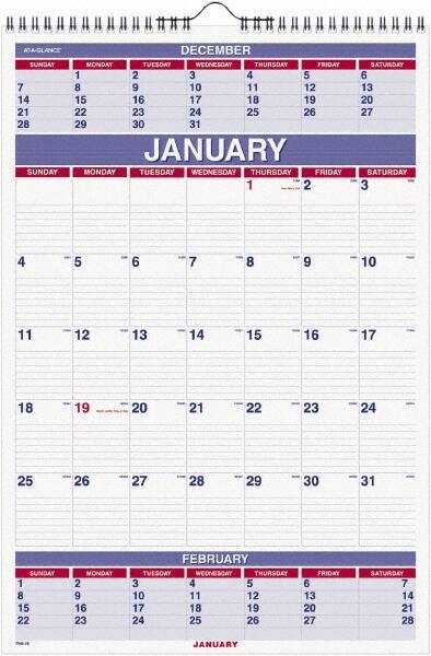 AT-A-GLANCE - 12 Sheet, 8-3/4 x 10", Wall Calendar - White - Benchmark Tooling