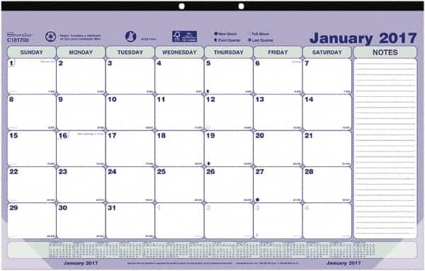 Brownline - 12 Sheet, 6-7/8 x 8-3/4", Desk Pad Calendar - Blue, White & Green - Benchmark Tooling