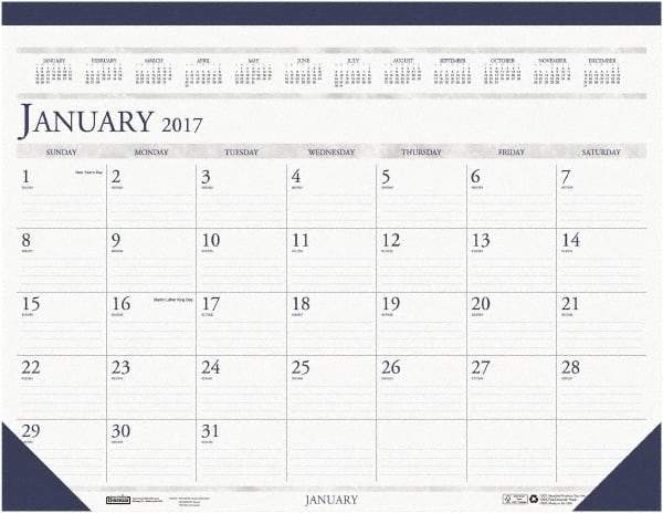 House of Doolittle - 12 Sheet, 8-1/2 x 11", Desk Pad Calendar - White & Blue - Benchmark Tooling