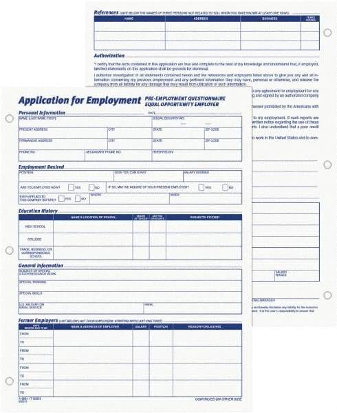 TOPS - 50 Sheet, 8-3/8 x 11", Employment Application Form - White - Benchmark Tooling