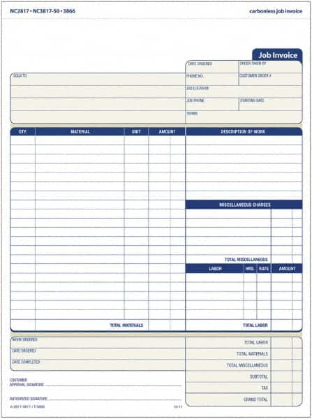 TOPS - 50 Sheet, 4-1/4 x 5-1/2", Invoice Book - Blue & White - Benchmark Tooling