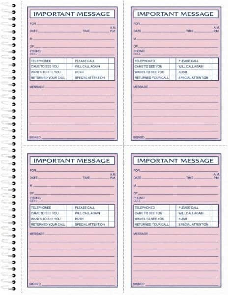 TOPS - 400 Sheet, 8-1/2 x 11-3/4", Telephone Message Book - Pink - Benchmark Tooling