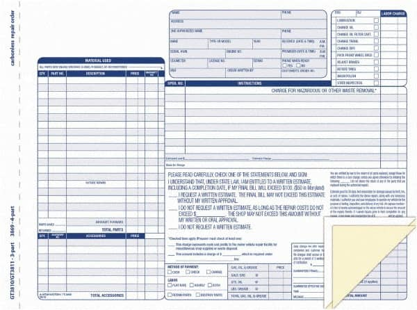 TOPS - 50 Sheet, 8-1/2 x 11-3/4", Order Forms - Blue & White - Benchmark Tooling