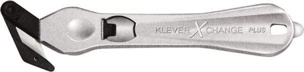 Klever Innovations - Recessed/Hook Blade Safety Cutter - 1-3/4" Carbon Steel Blade, Silver Magnesium Handle, 1 Blade Included - Benchmark Tooling