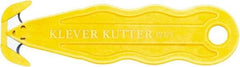 Klever Innovations - Recessed/Hook Blade Safety Cutter - 1-1/4" Carbon Steel Blade, Yellow Nylon Handle, 1 Blade Included - Benchmark Tooling