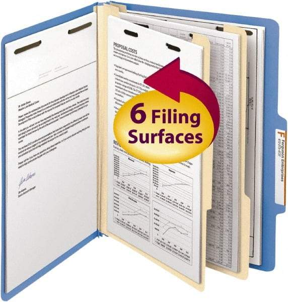 SMEAD - 8-1/2 x 11", Letter Size, Blue, Classification Folders with Top Tab Fastener - 14 Point Stock, Right of Center Tab Cut Location - Benchmark Tooling